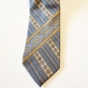 Kelly Younkers Silk Wool Tie Necktie Blue Tan Gold Mens Vintage